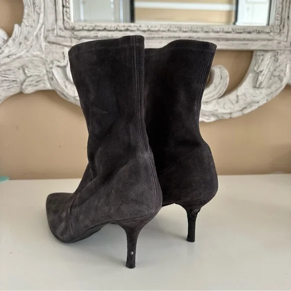 Stuart Weitzman Suede Pointed Toe Grey Heeled Stiletto Ankle Boots / Booties